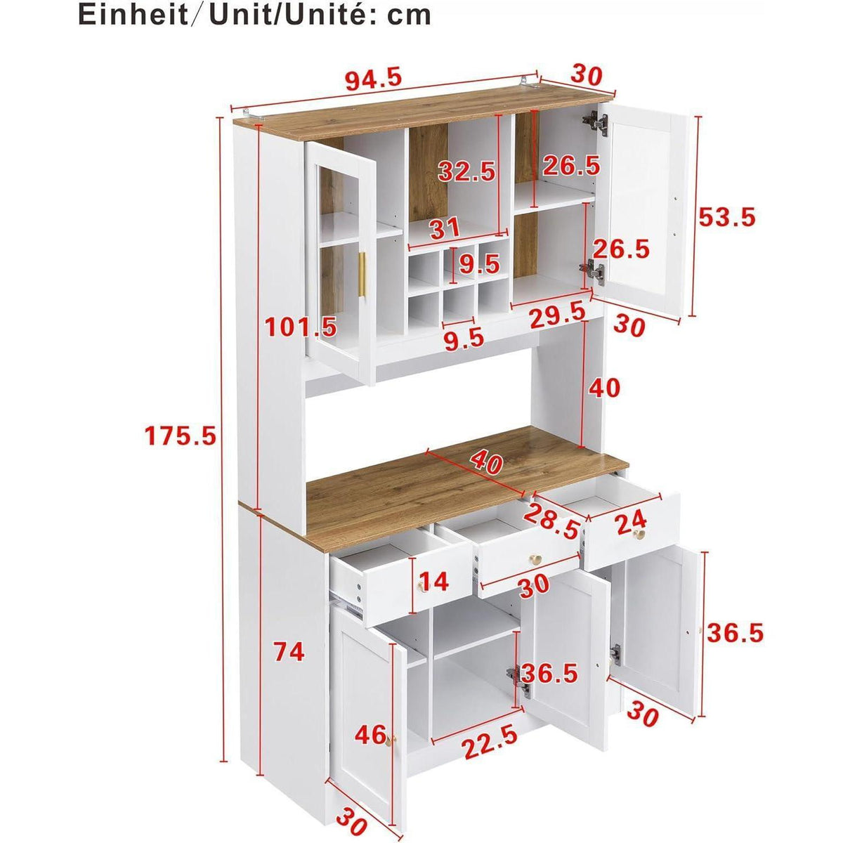 Küchenschrank Weiß & Holz mit Schubladen & Weinregal