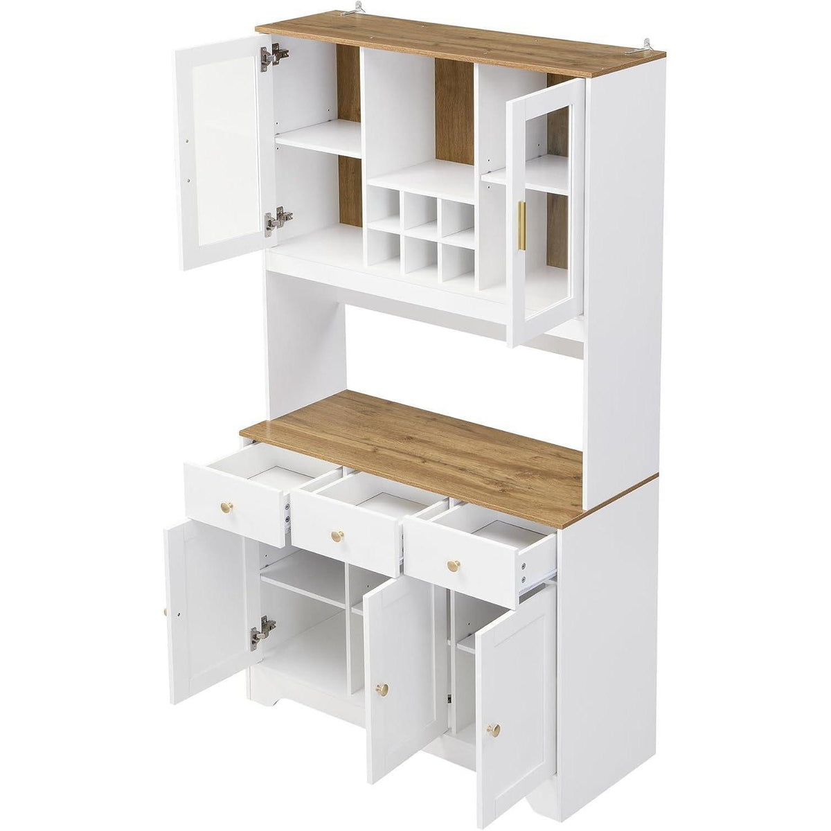 Küchenschrank Weiß & Holz mit Schubladen & Weinregal