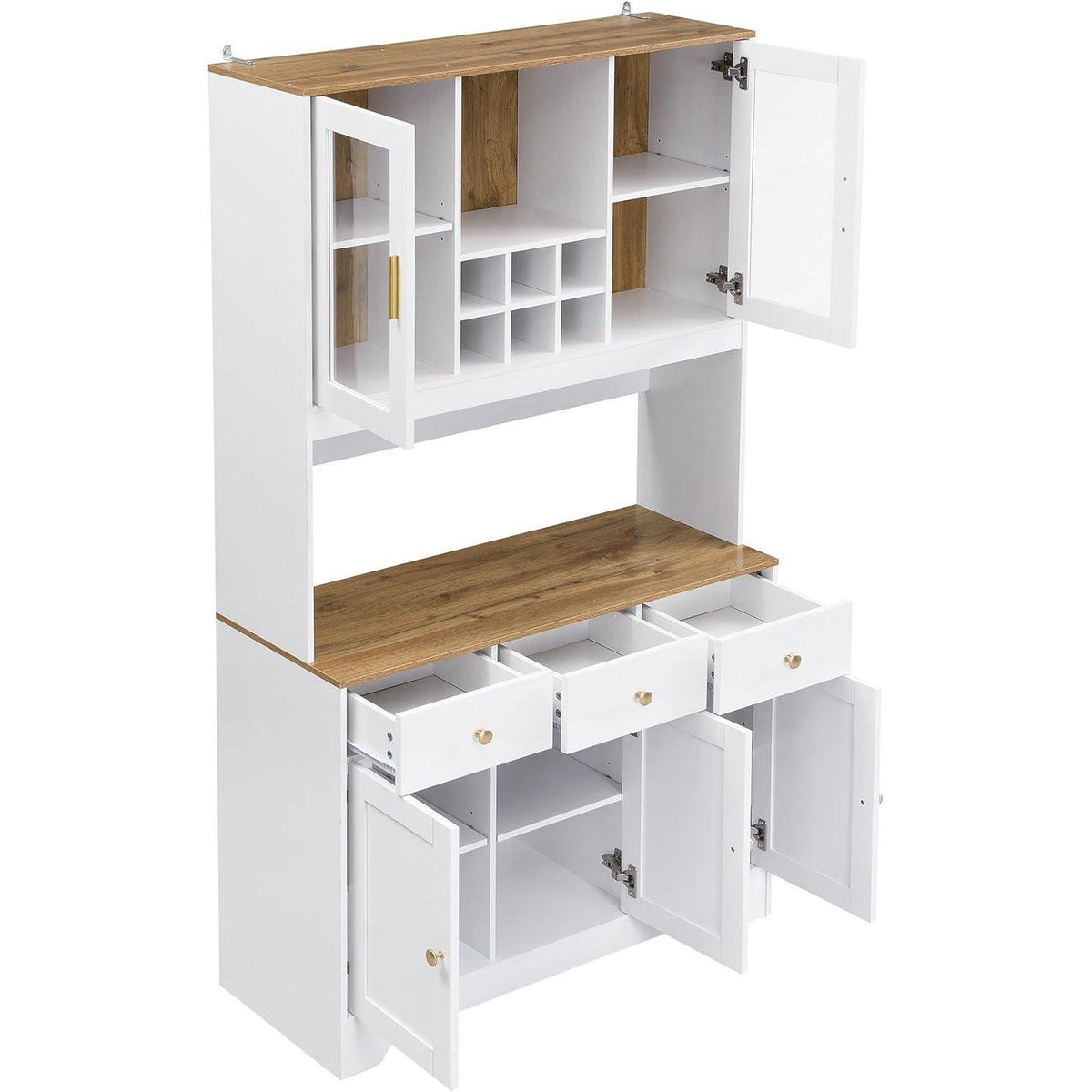 Küchenschrank Weiß & Holz mit Schubladen & Weinregal