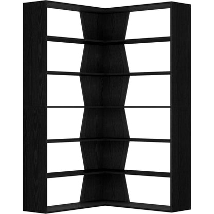 Eckregal 190cm, 6 Ebenen, Schwarz – Stehendes Bücherregal für Wohnzimmer