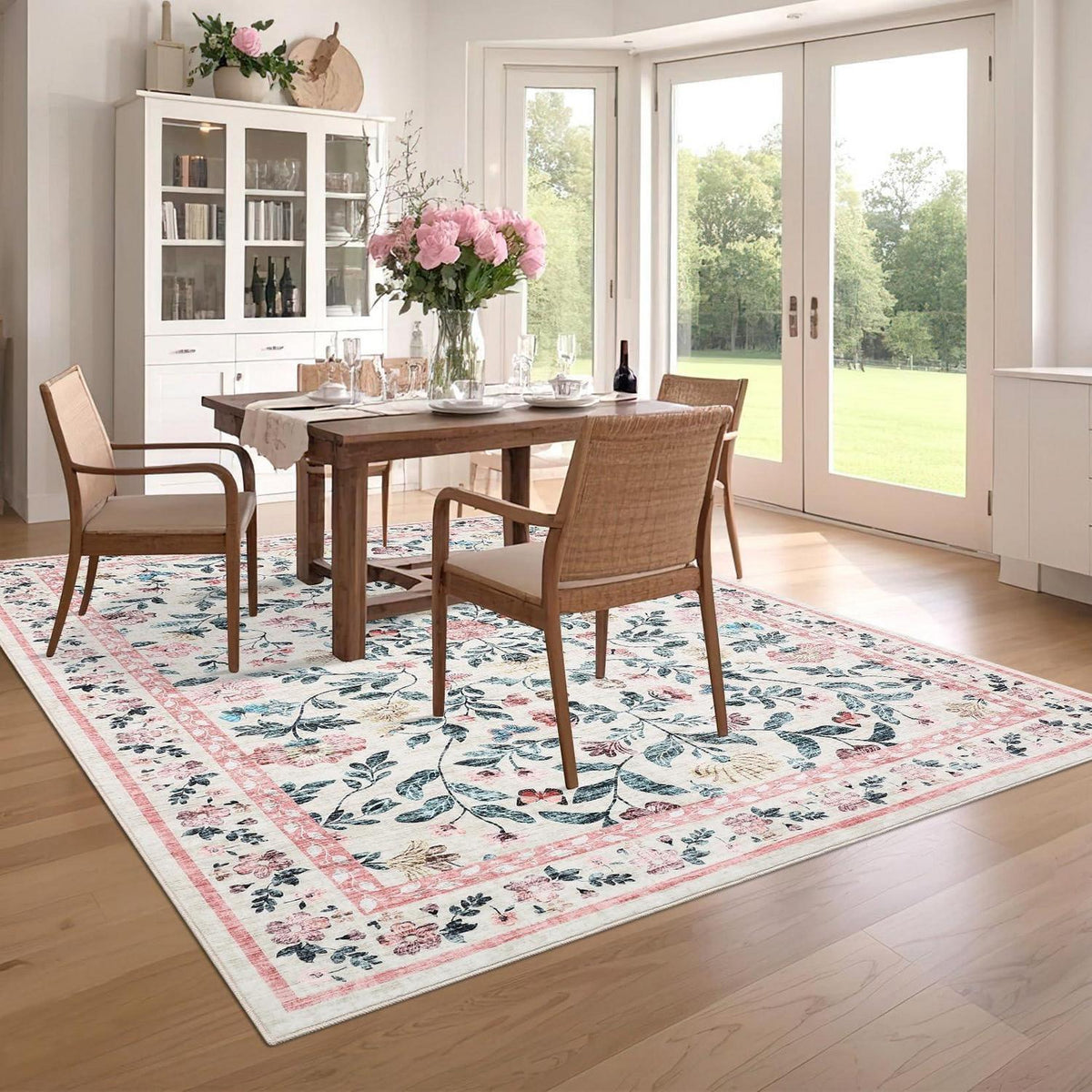 Waschbarer Teppich Rosa 120x170 cm – Rutschfest, Blumenmuster