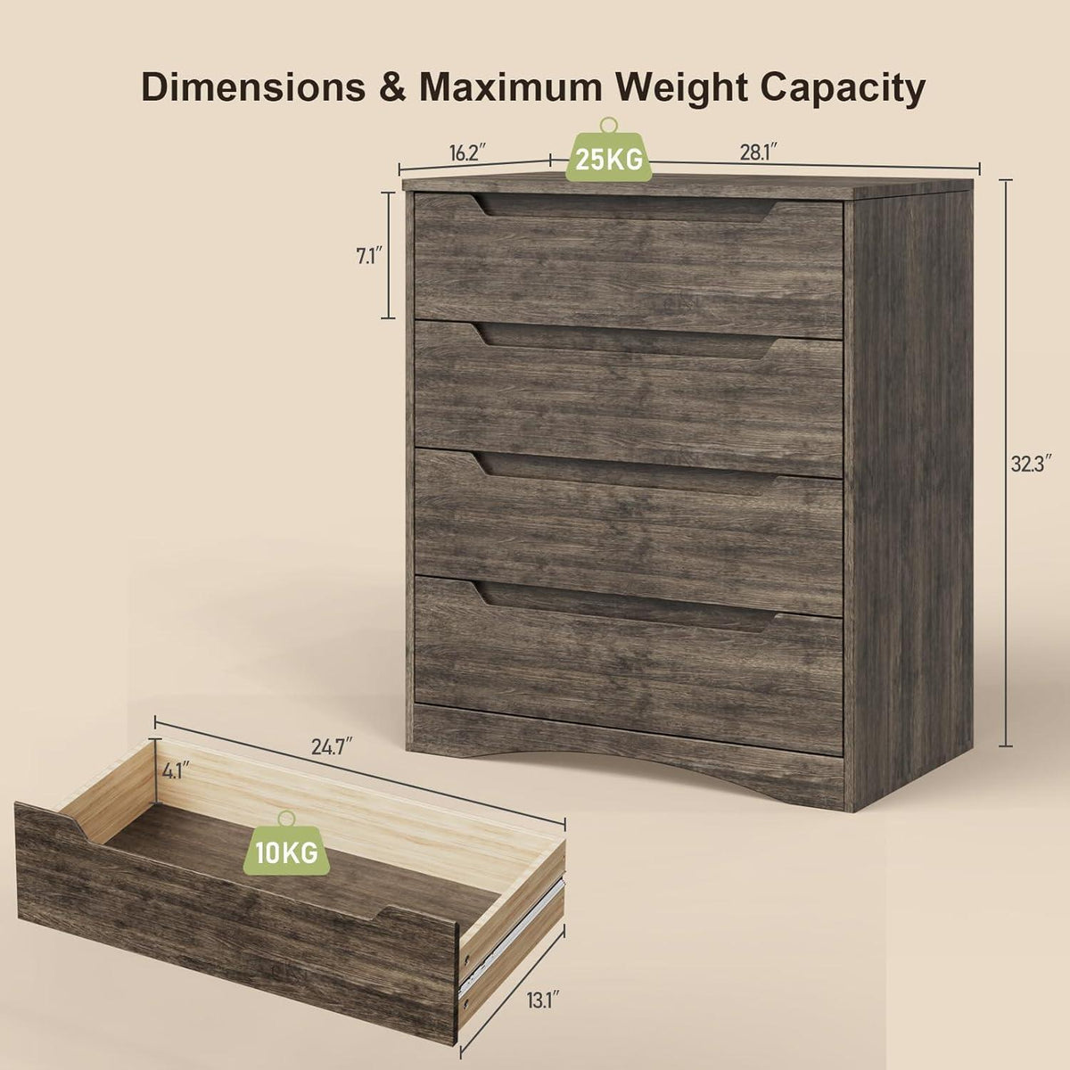 Weißes 4-Schubladen Sideboard | Schlafzimmer Kommode 71x41x82 cm