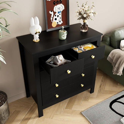 Modernes Sideboard mit 5 Schubladen & Goldgriffen, Schwarz