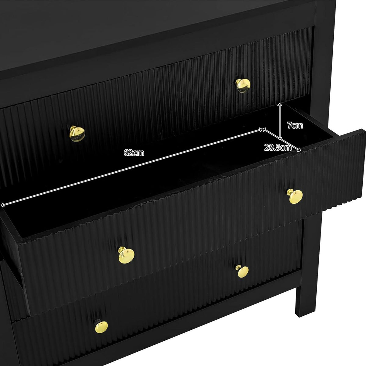 Modernes Sideboard mit 5 Schubladen & Goldgriffen, Schwarz