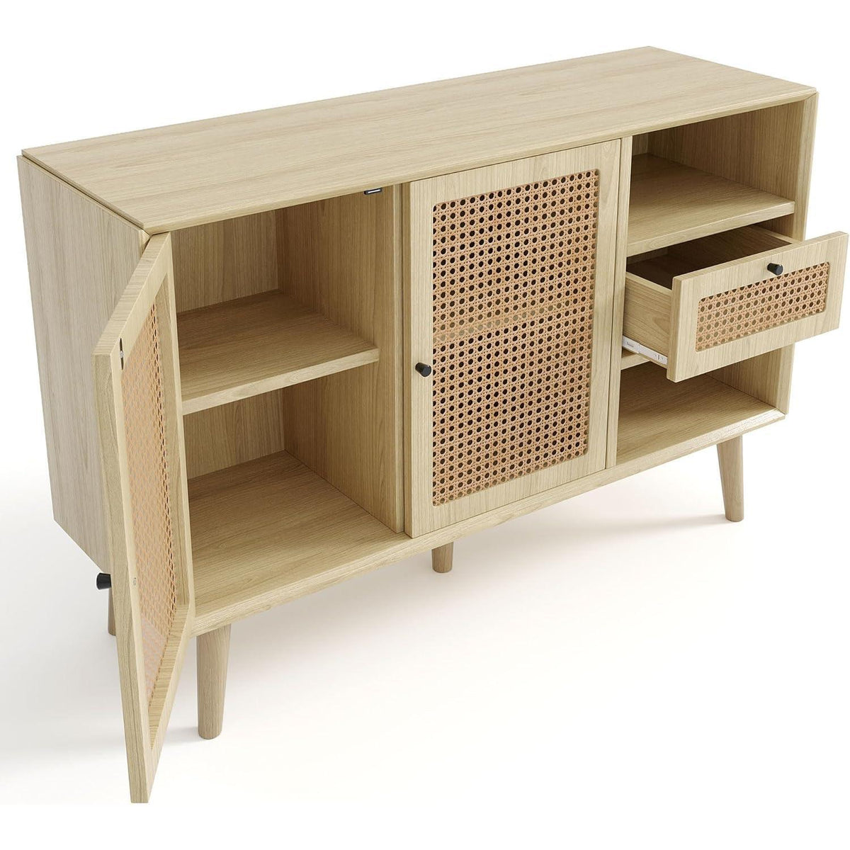 Rattan Sideboard mit Schublade & verstellbaren Regalen (120x40x80cm)