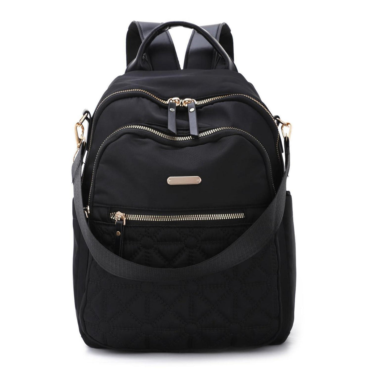 Damen Anti-Diebstahl Rucksack Klein, Nylon Daypack Schwarz