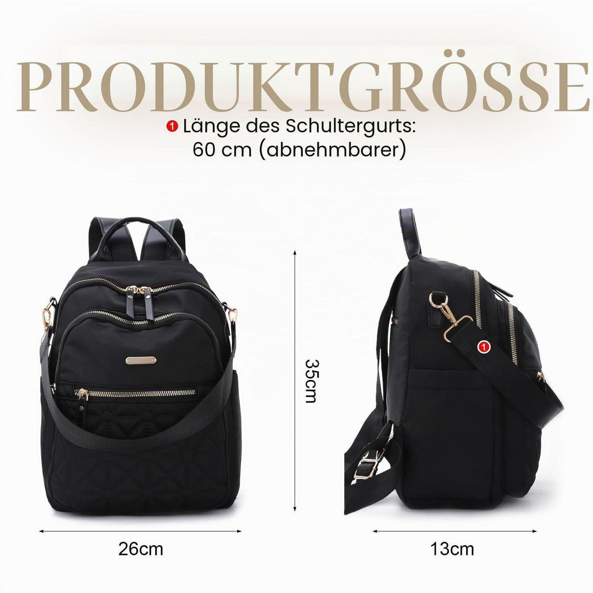 Damen Anti-Diebstahl Rucksack Klein, Nylon Daypack Schwarz