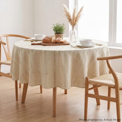 Boho Tischdecke Baumwolle Beige Rund 140 cm – Landhausstil