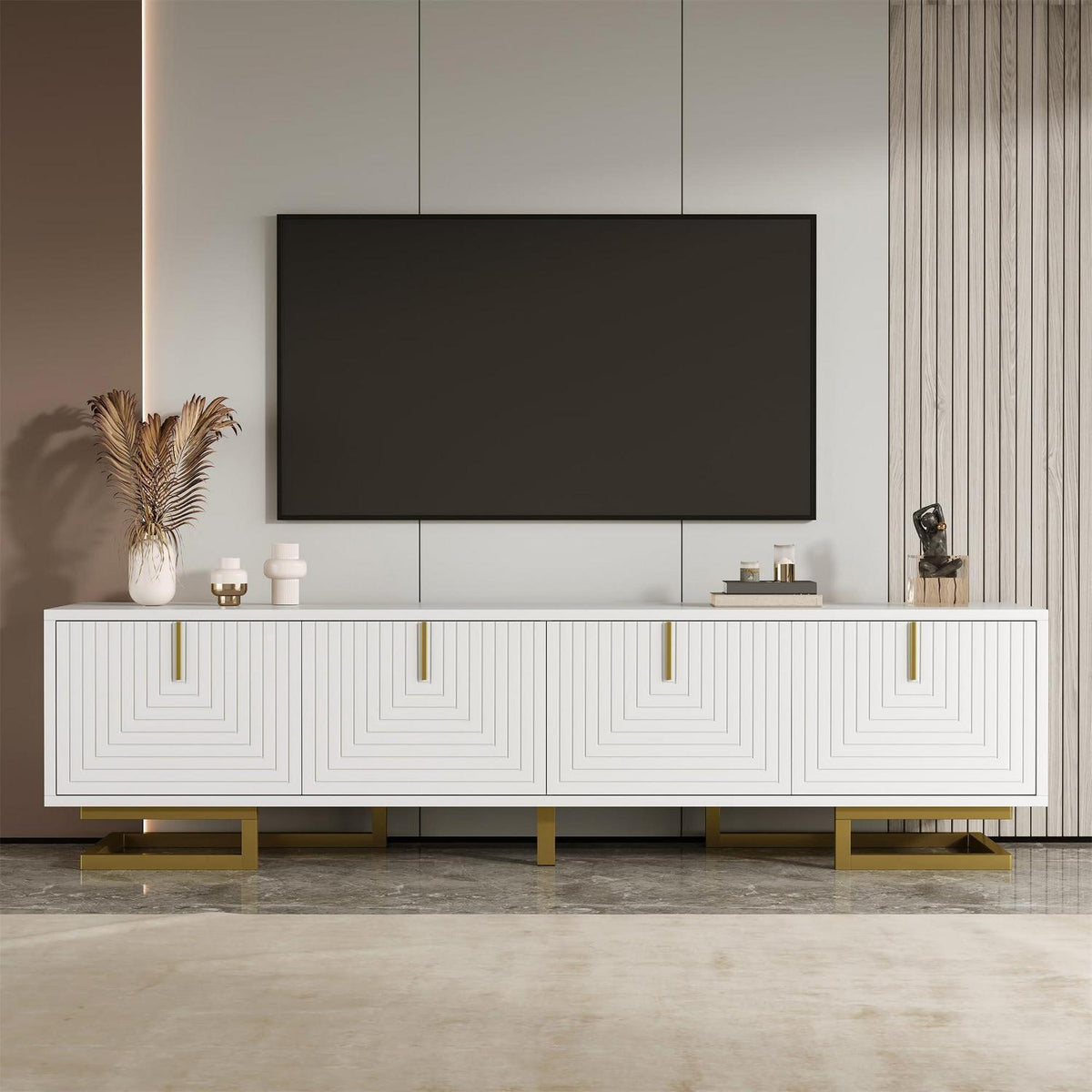 Moderner TV-Schrank Weiß mit goldenen Akzenten 160cm