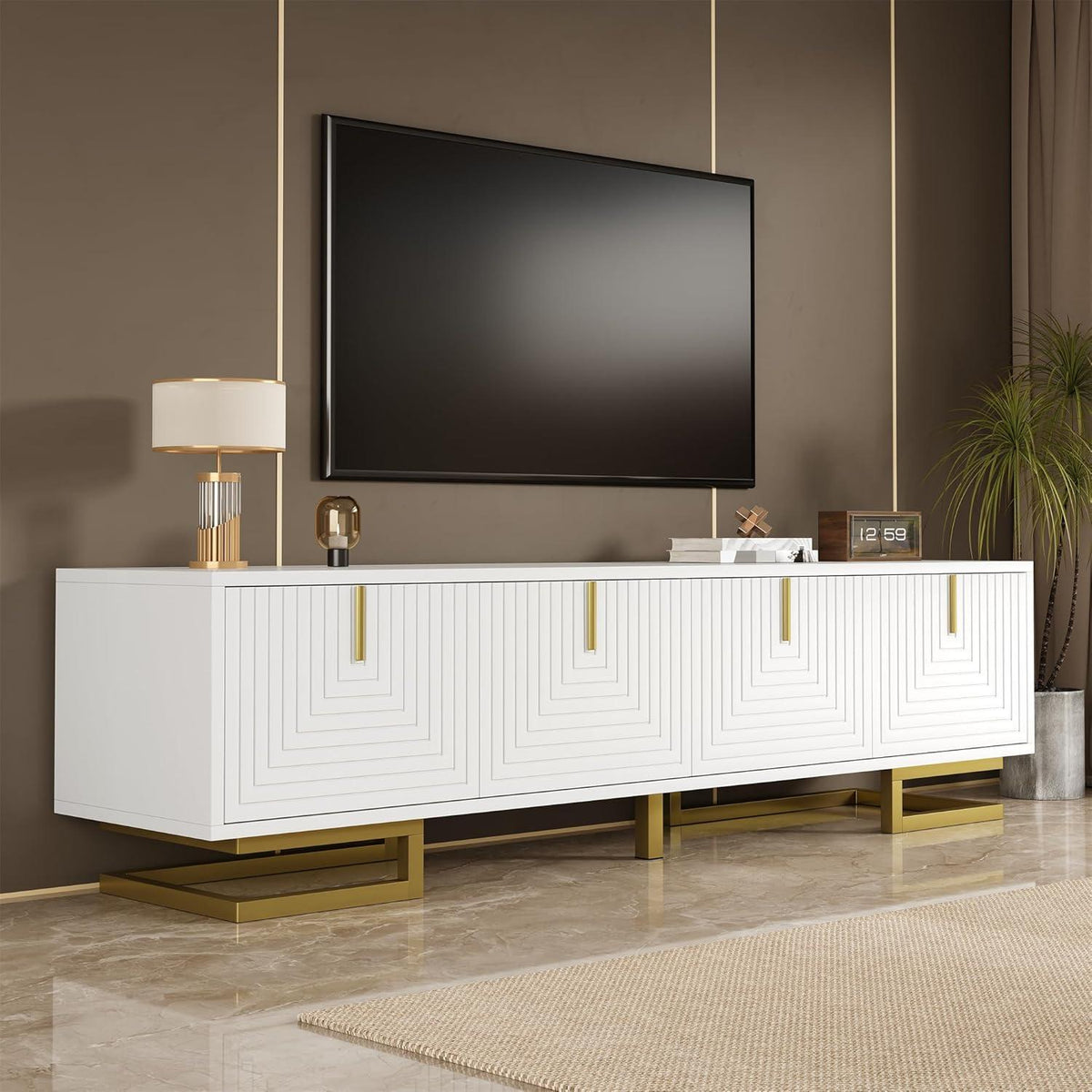 Moderner TV-Schrank Weiß mit goldenen Akzenten 160cm