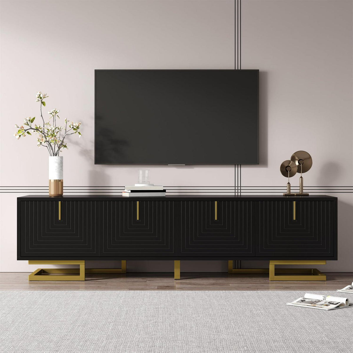 Moderner TV-Schrank 160cm mit goldenen Akzenten & Stauraum