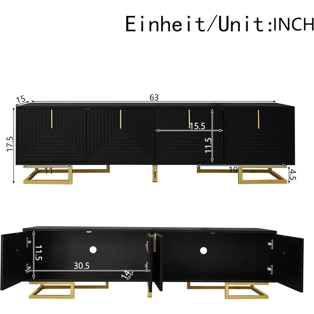 Moderner TV-Schrank 160cm mit goldenen Akzenten & Stauraum