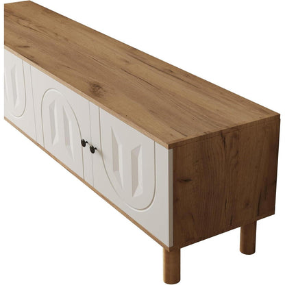 TV Lowboard Wohnzimmer 3-tlg. Weiß & Natur | Kombi Design