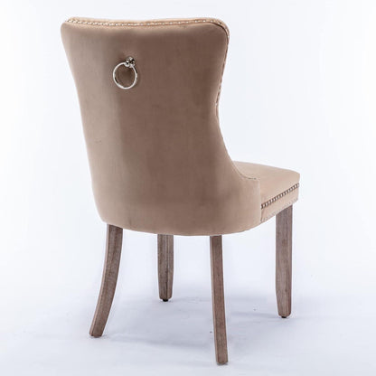 Esszimmerstühle 6er Set Samt, Gepolstert & Nieten Dekor Khaki
