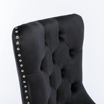 Esszimmerstühle 2er Set Samt, Gepolstert & Nieten Design Schwarz