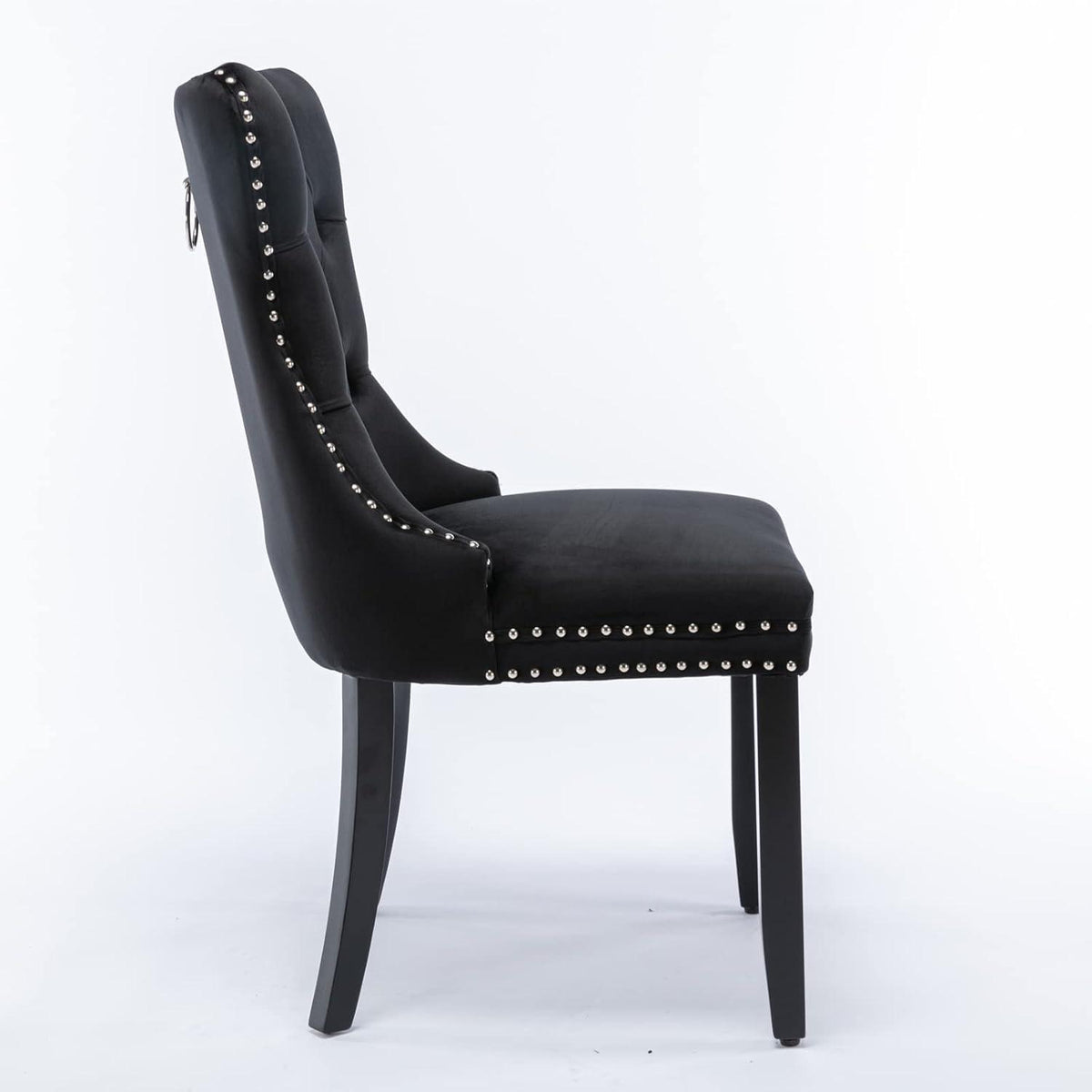Esszimmerstühle 2er Set Samt, Gepolstert & Nieten Design Schwarz