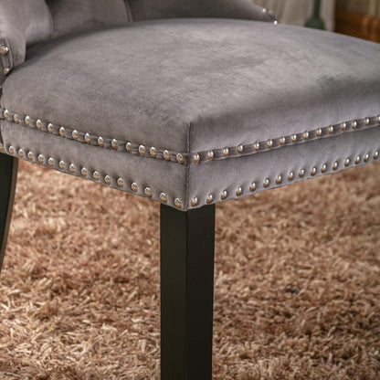 Esszimmerstühle 2er Set Grau, Samt & Holz, Tufted Design