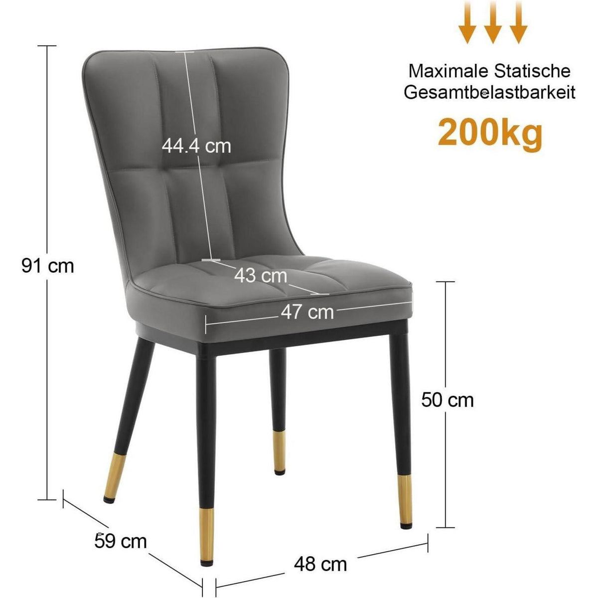 Esszimmerstühle Set 6x Grau, Bequem & Stabil in Lederoptik