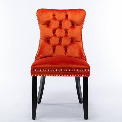 Esszimmerstühle Set 4 – Samt, Orange, Nieten Design