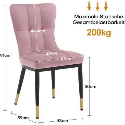 Samt Esszimmerstühle 6er Set – Bequeme Polsterstühle Rosa