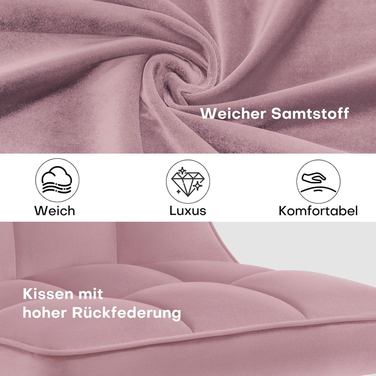 Samt Esszimmerstühle 6er Set – Bequeme Polsterstühle Rosa