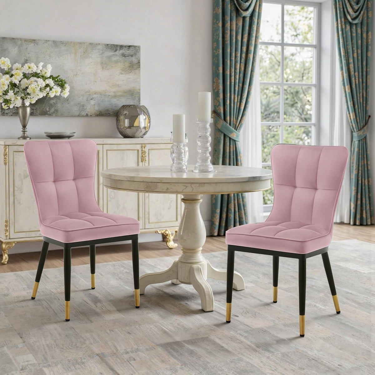 Samt Esszimmerstühle 6er Set – Bequeme Polsterstühle Rosa