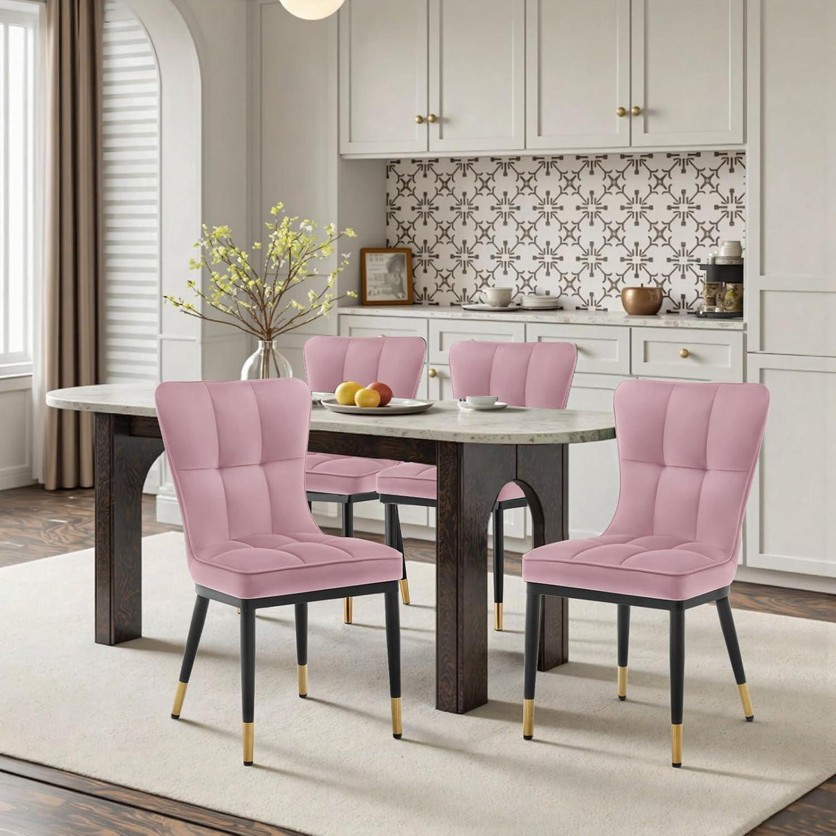 Samt Esszimmerstühle 6er Set – Bequeme Polsterstühle Rosa