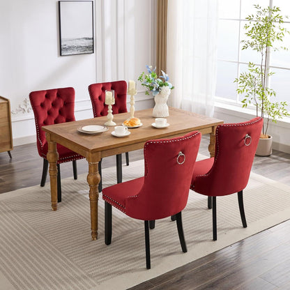 Esszimmerstühle Set 4er – Samt, Nieten & Holzbeine Weinrot