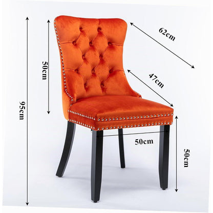 Esszimmerstühle 6er Set Samt, Gepolstert & Nieten Dekor Orange