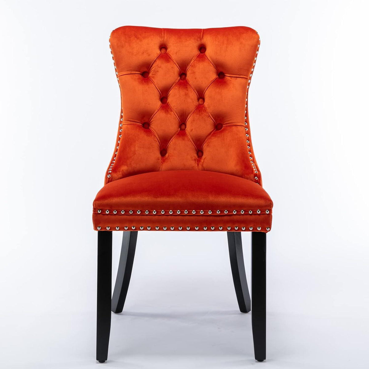 Esszimmerstühle 6er Set Samt, Gepolstert & Nieten Dekor Orange