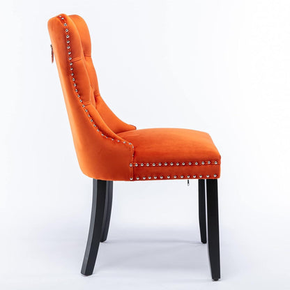 Esszimmerstühle 6er Set Samt, Gepolstert & Nieten Dekor Orange