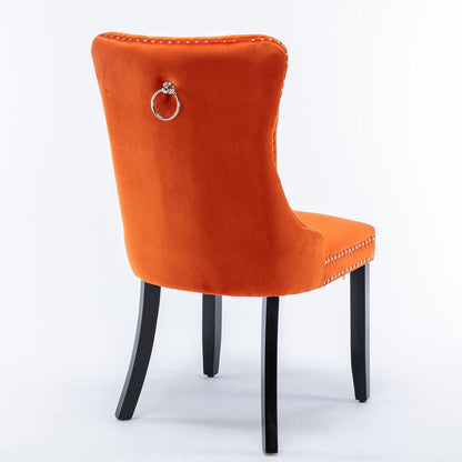 Esszimmerstühle 6er Set Samt, Gepolstert & Nieten Dekor Orange