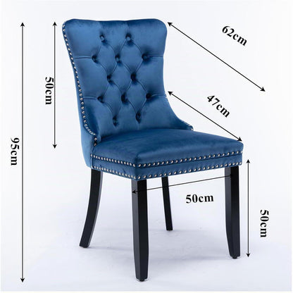 Esszimmerstühle 6er Set Samt Blau, Gepolstert & Nieten Design