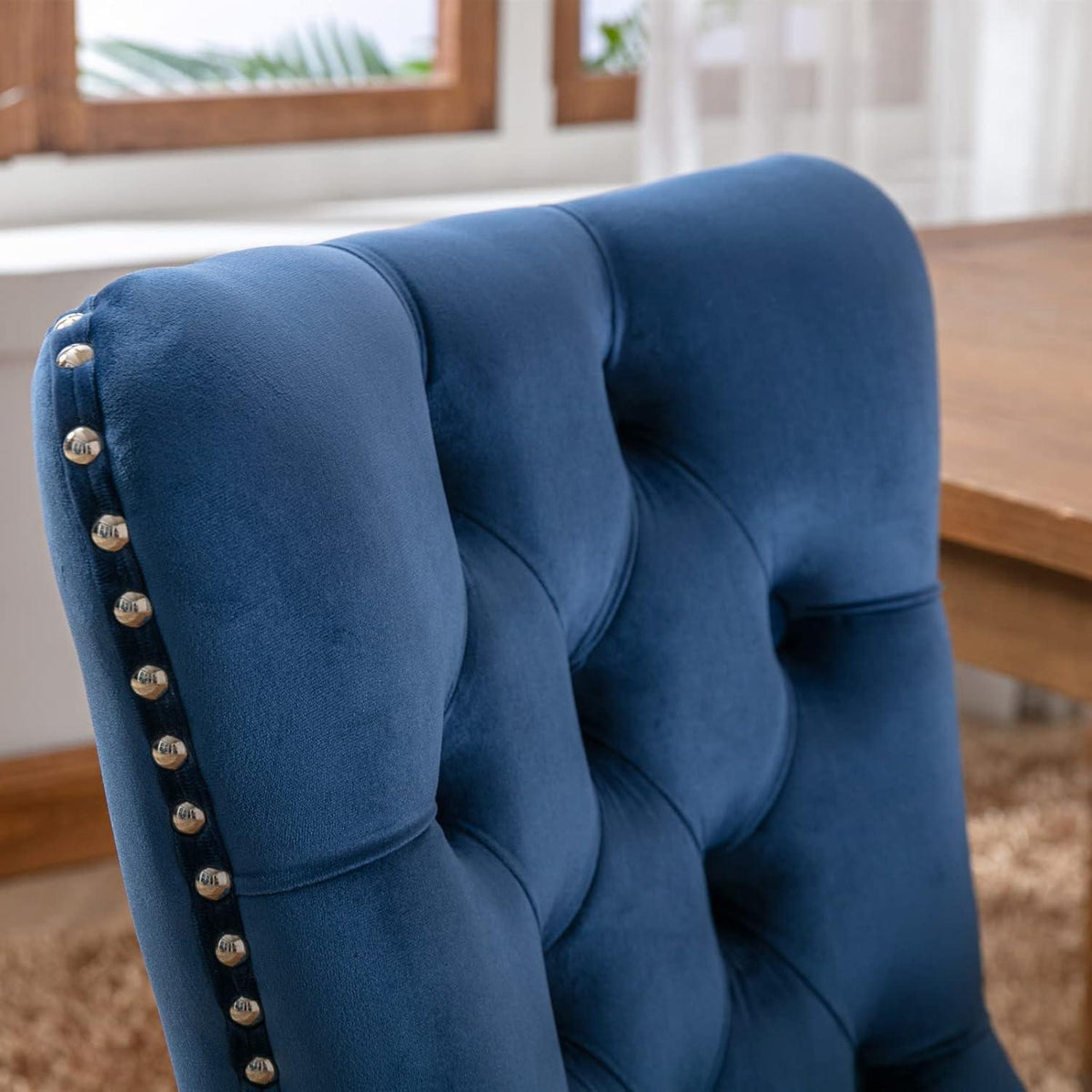 Esszimmerstühle 6er Set Samt Blau, Gepolstert & Nieten Design