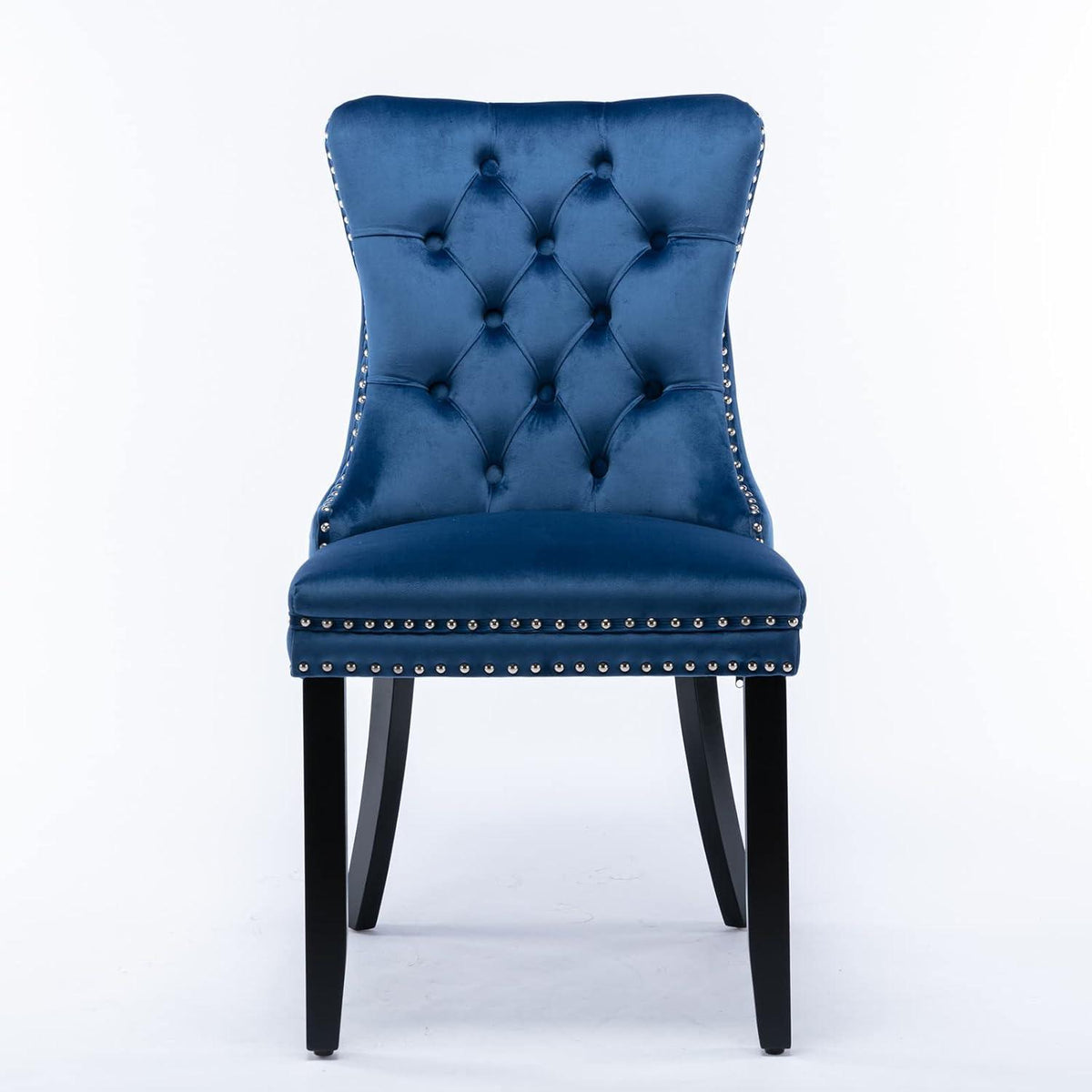 Esszimmerstühle 6er Set Samt Blau, Gepolstert & Nieten Design