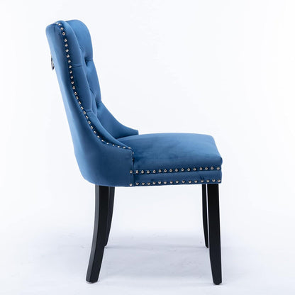 Esszimmerstühle 6er Set Samt Blau, Gepolstert & Nieten Design