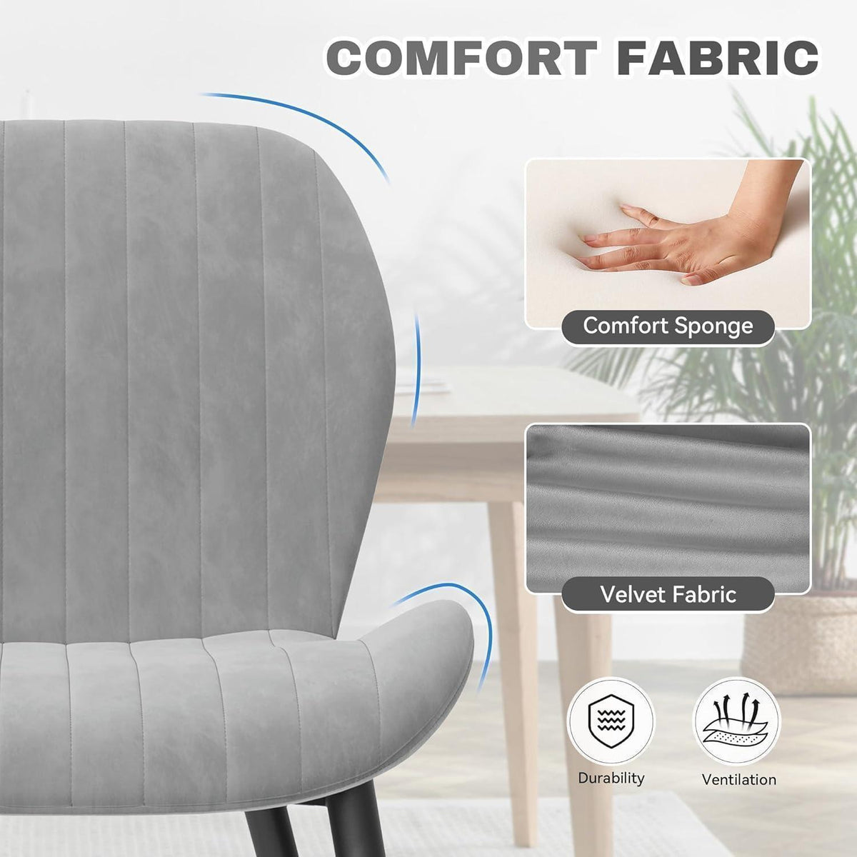 Esszimmerstühle Set 4 Grau Samt | Ergonomisch & Robust