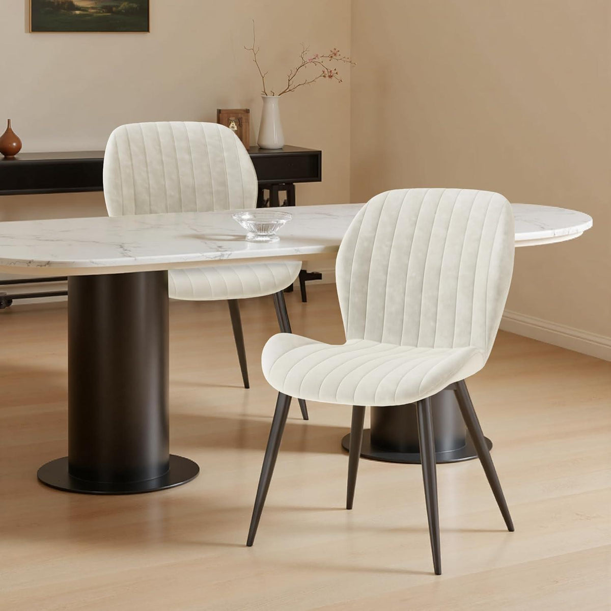 Esszimmerstühle Set 4er – Samt Creme, Ergonomisch & Robust