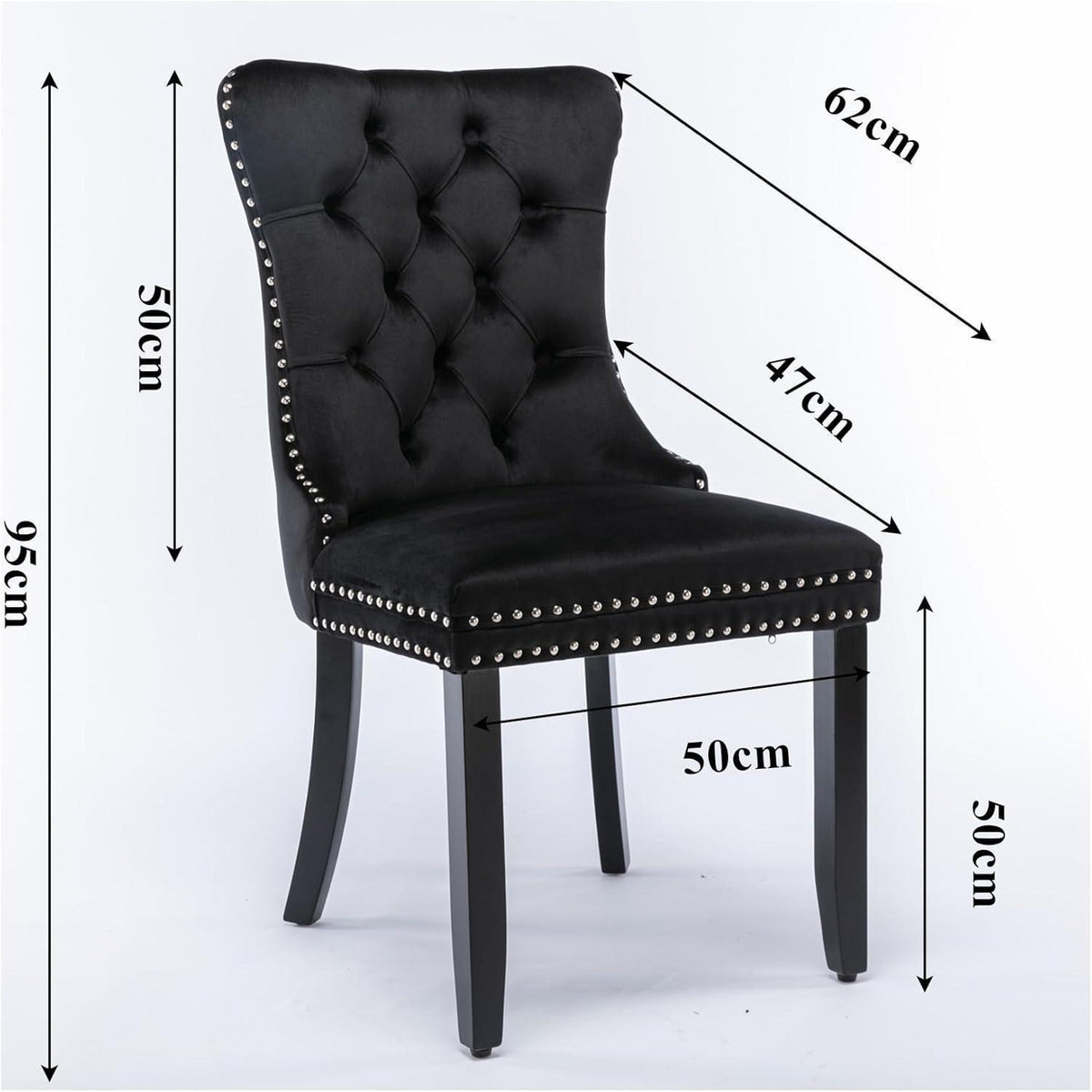 Esszimmerstühle 6er Set Samt, Gepolstert & Nieten Design Schwarz