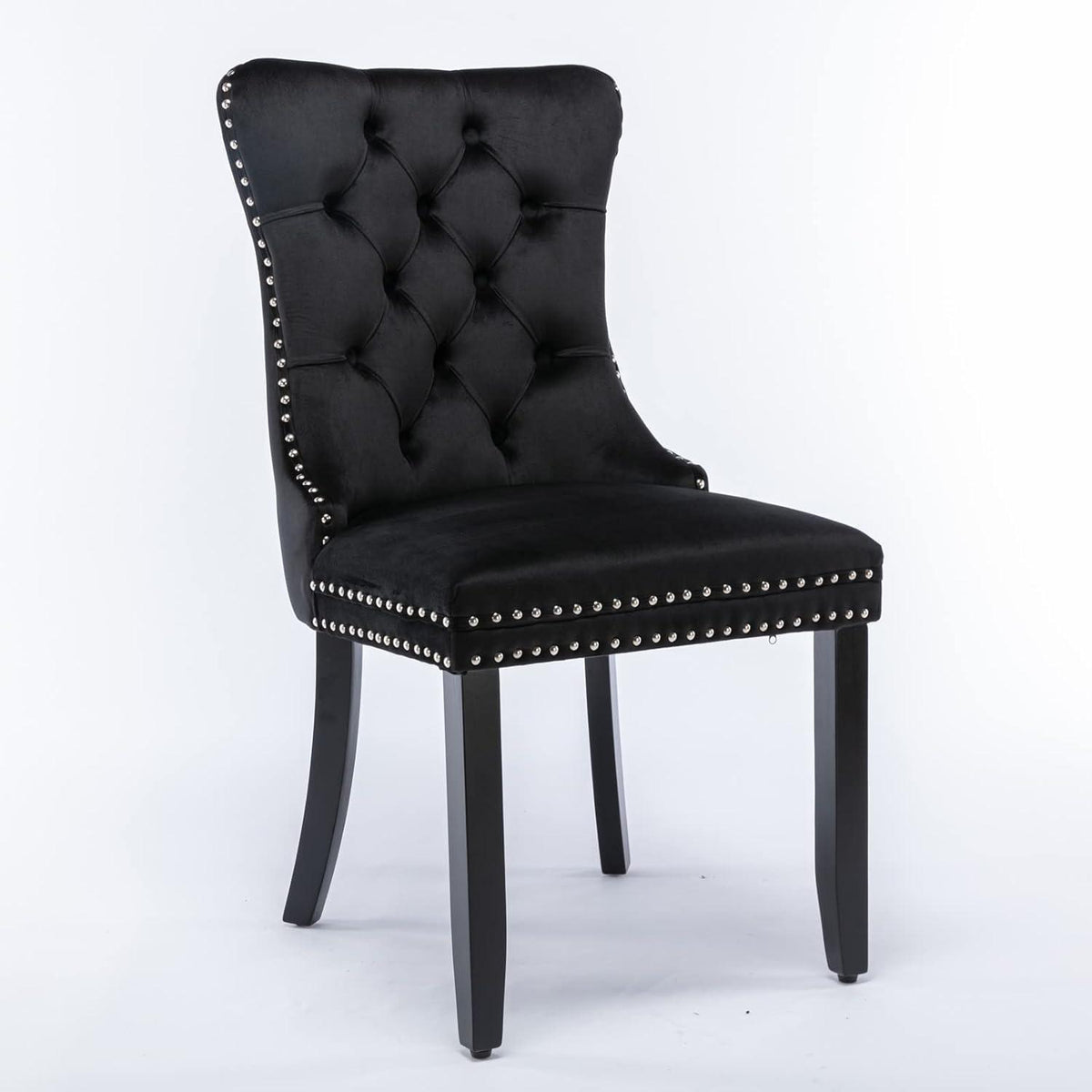 Esszimmerstühle 6er Set Samt, Gepolstert & Nieten Design Schwarz
