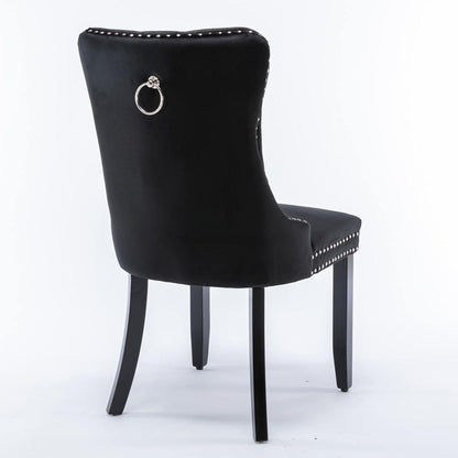 Esszimmerstühle 6er Set Samt, Gepolstert & Nieten Design Schwarz