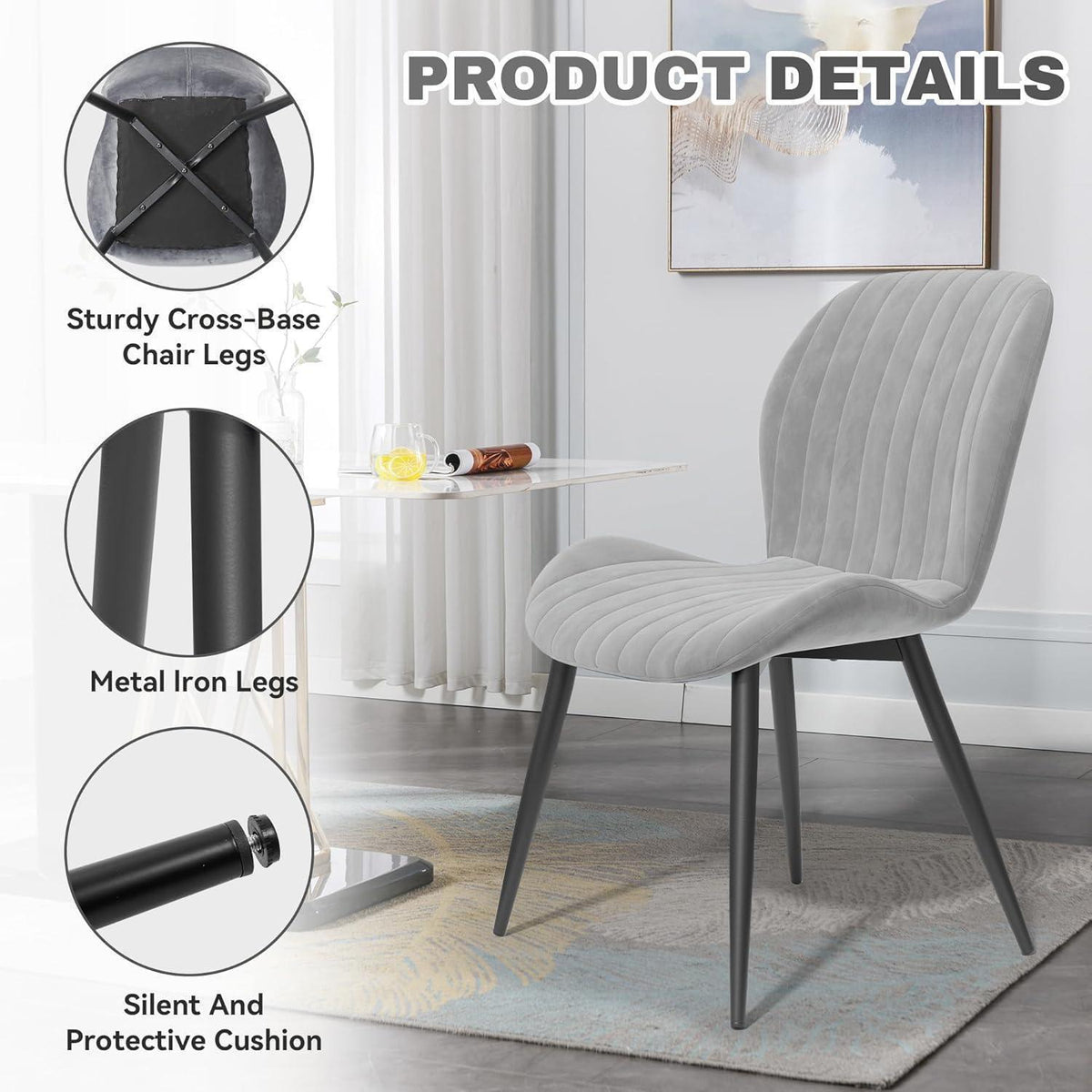 Esszimmerstühle 6er Set Grau Samt | Ergonomisch & Robust