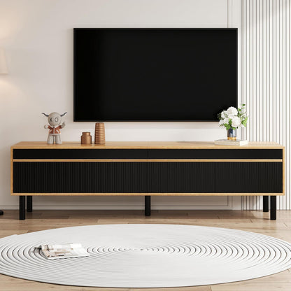 TV Lowboard Schwarz Naturholz mit Stauraum & Kabelmanagement