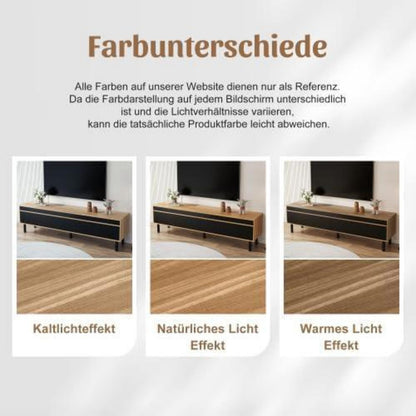 TV Lowboard Schwarz Naturholz mit Stauraum & Kabelmanagement