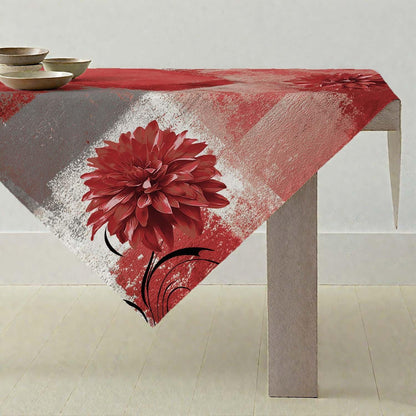 Retro Tischdecke Rot Grau Blume 100x100 cm