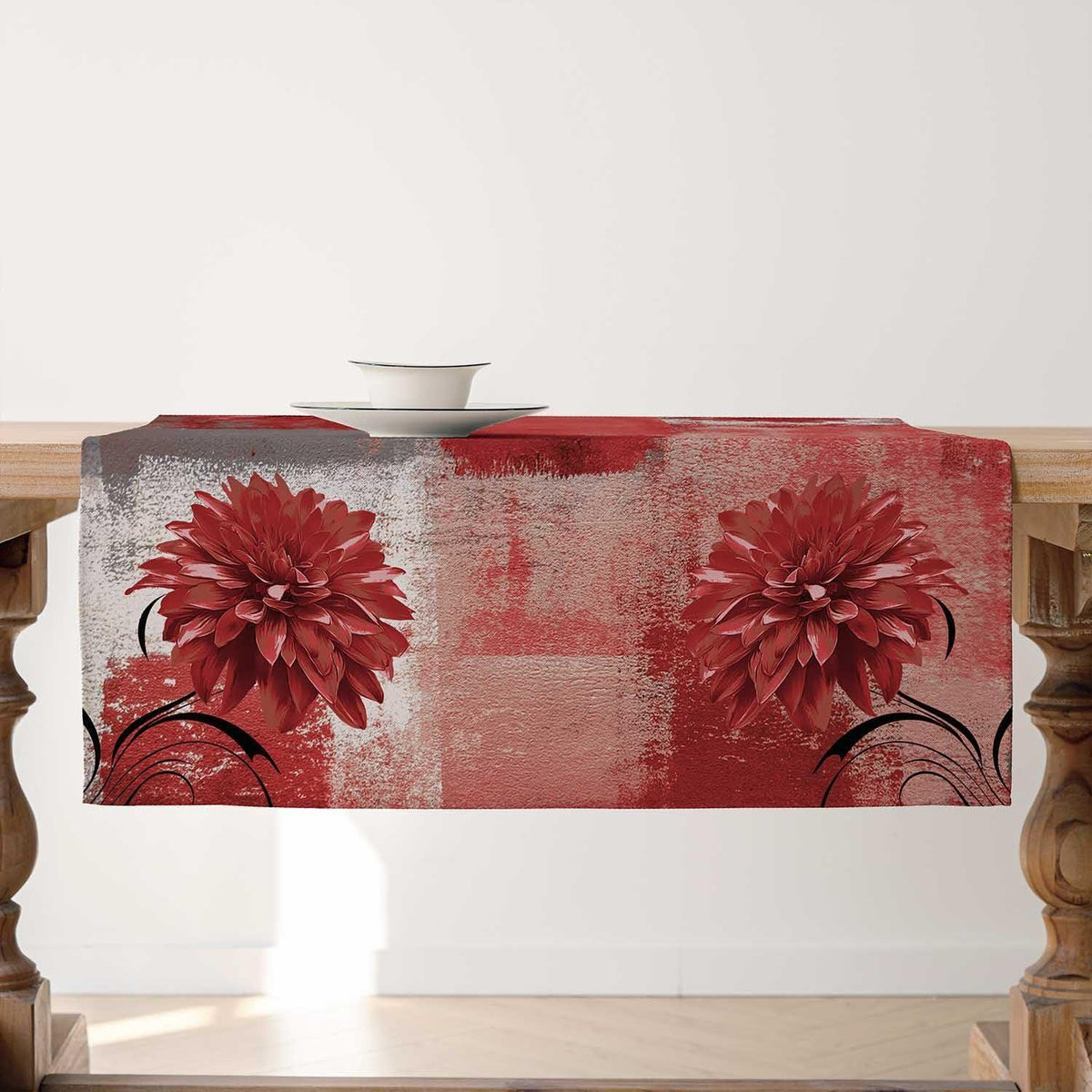 Retro Tischdecke Rot Grau Blume 100x100 cm