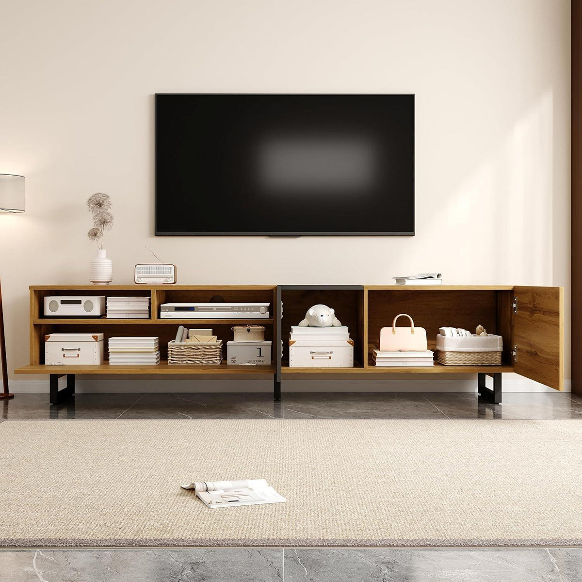 TV Lowboard mit 3 Türen & Stauraum – Schwarz & Natur
