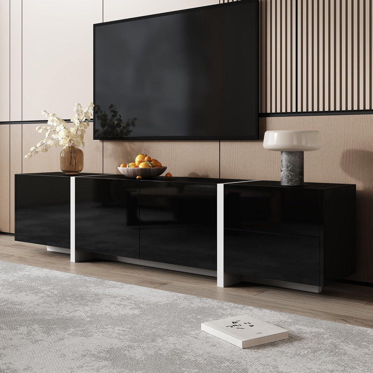 Schwarz TV Lowboard mit Schublade & Türen – 170x30x39cm