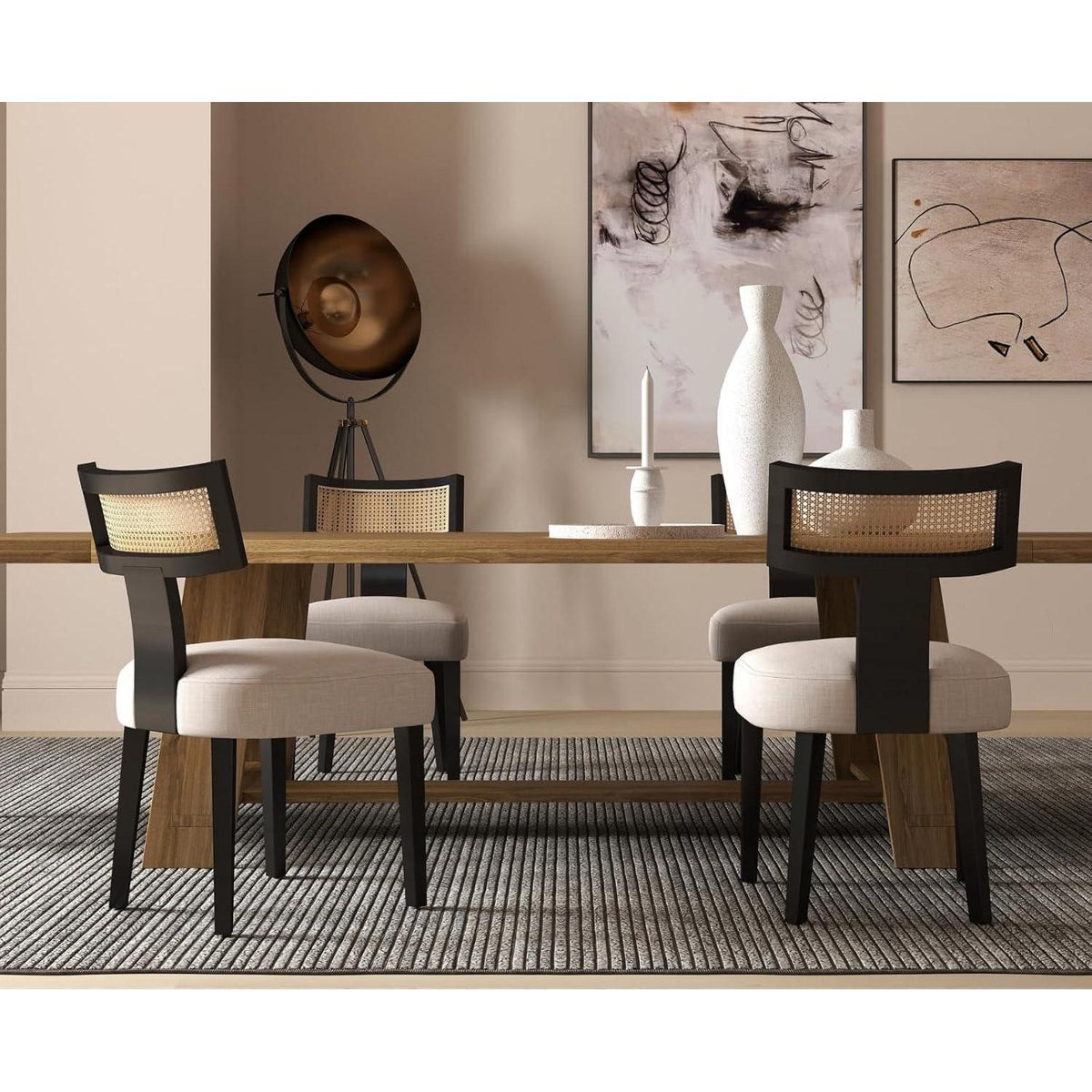 Küchenstühle 4er Set Holz Vintage Rattan Schwarz