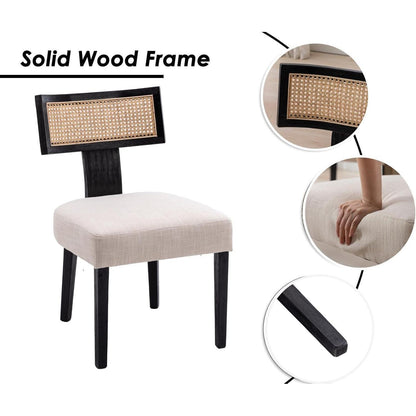 Küchenstühle 4er Set Holz Vintage Rattan Schwarz